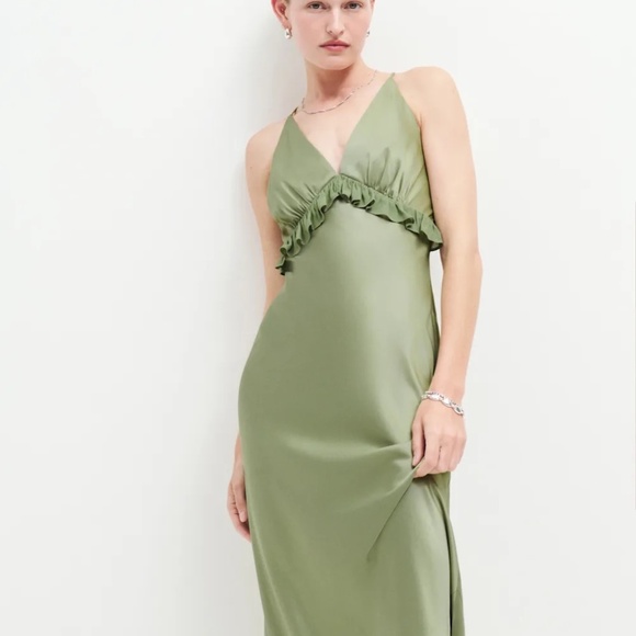 Reformation NWT Madrigal Artichoke Green Satin Maxi Slip Dress Size S - Picture 14 of 15